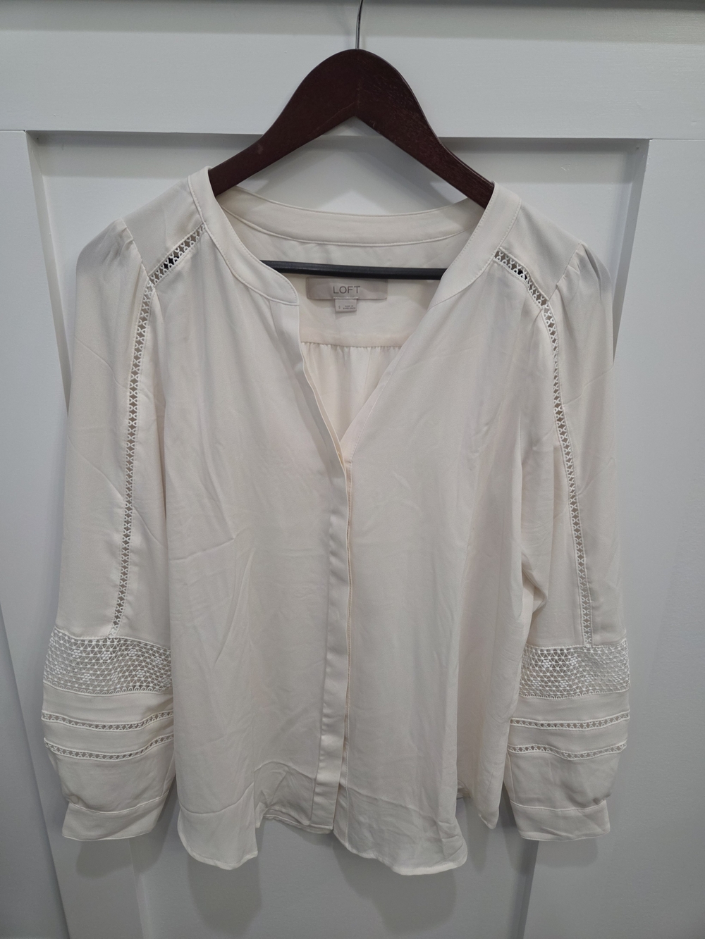 LOFT Cream Lace-Accent V-Neck Blouse
